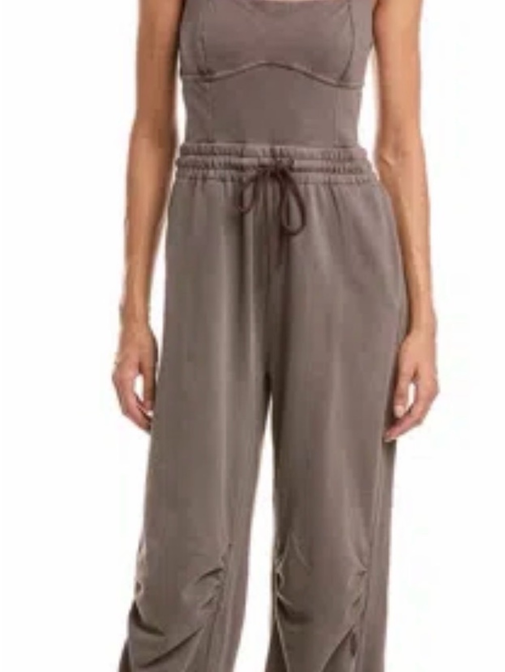 FP Movement by Free People Taupe Wide-Leg Drawstring Jumpsuit